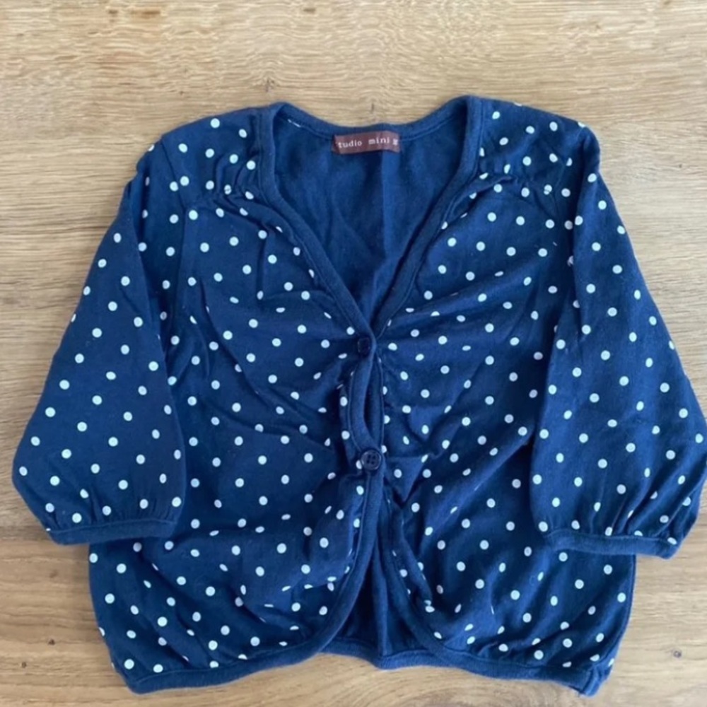 Navy Blue Polka dots print knit cardigan